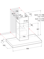 Bauknecht Dunstabzugshauben Einbaugerät DBHBS 93 LL X Edelstahloptik Wandmontage Elektronisch Technical drawing