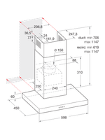 Bauknecht Dunstabzugshauben Einbaugerät DBHBS 63 LL IX Edelstahloptik Wandmontage Elektronisch Technical drawing