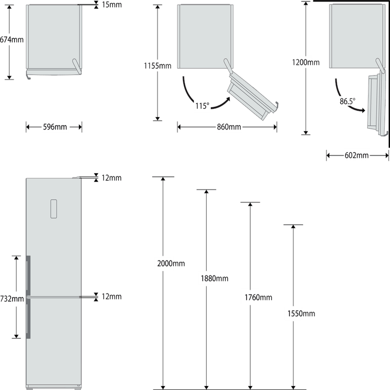 Bauknecht-Kuhl----Gefrierkombination-Standgerat-KGLF-20-A3--IN-Optic-Inox-2-doors-Technical-drawing