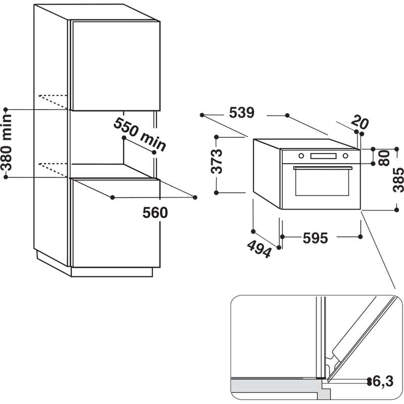 Bauknecht-Mikrowelle-Einbaugerat-EMCCE-8238-PT-Edelstahl-Elektronisch-31-Mikrowelle-Grill-1000-Technical-drawing