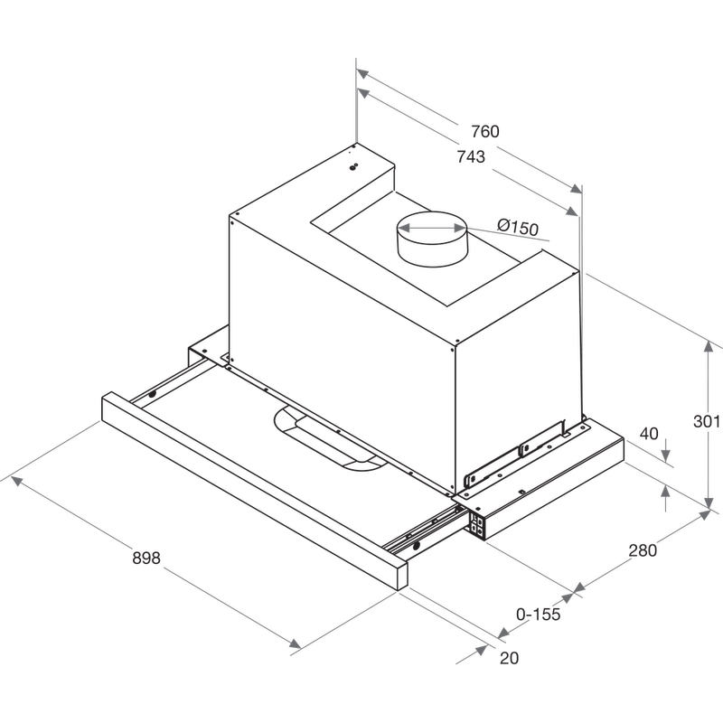 Bauknecht Dunstabzugshauben Einbaugerät DNV 5390 IN/1 Edelstahloptik Einbaugerät Elektronisch Technical drawing