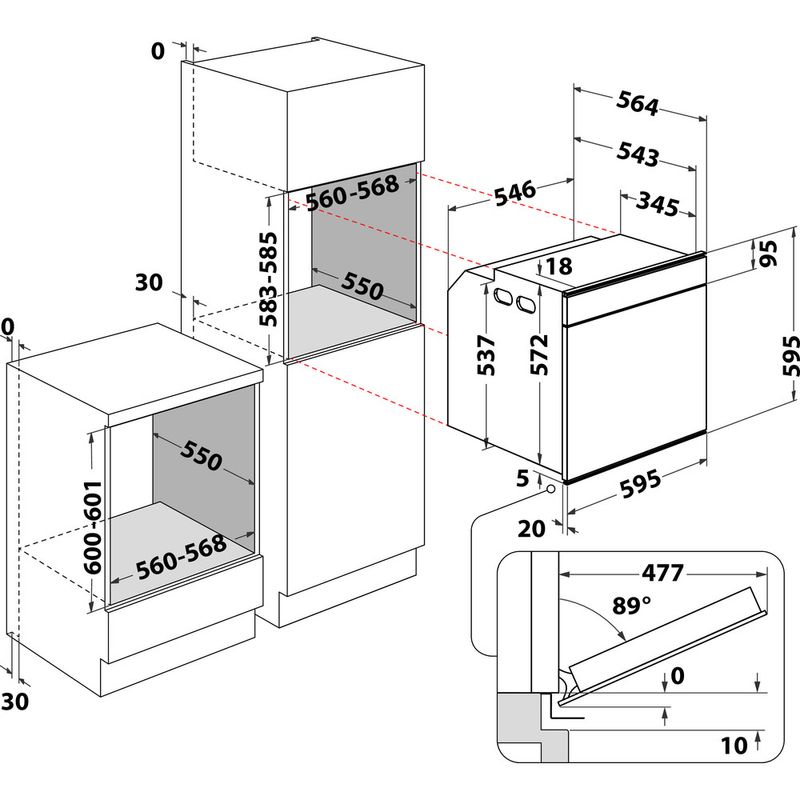 Bauknecht Einbauherd/Backofen Einbaugerät BIK7 CH8TS PT Elektrisch A+ Technical drawing