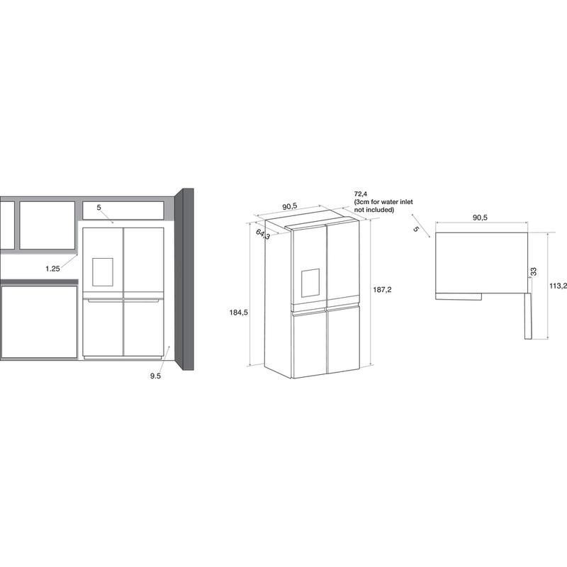 Bauknecht-Side-by-Side-Standgerat-BQ9I-MO1L-Inox-Look-Technical-drawing