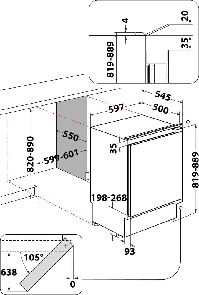 Bauknecht Kühlen Einbaugerät KSU 8GF2 Weiss Technical drawing