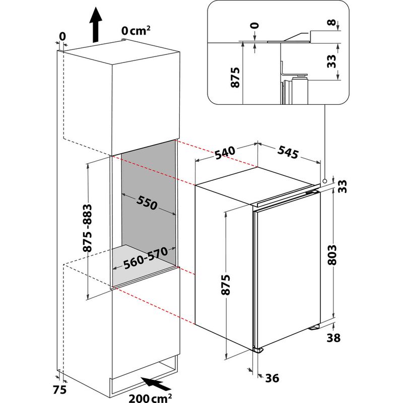 Bauknecht-Kuhlen-Einbaugerat-KSI-9GF2-Weiss-Technical-drawing