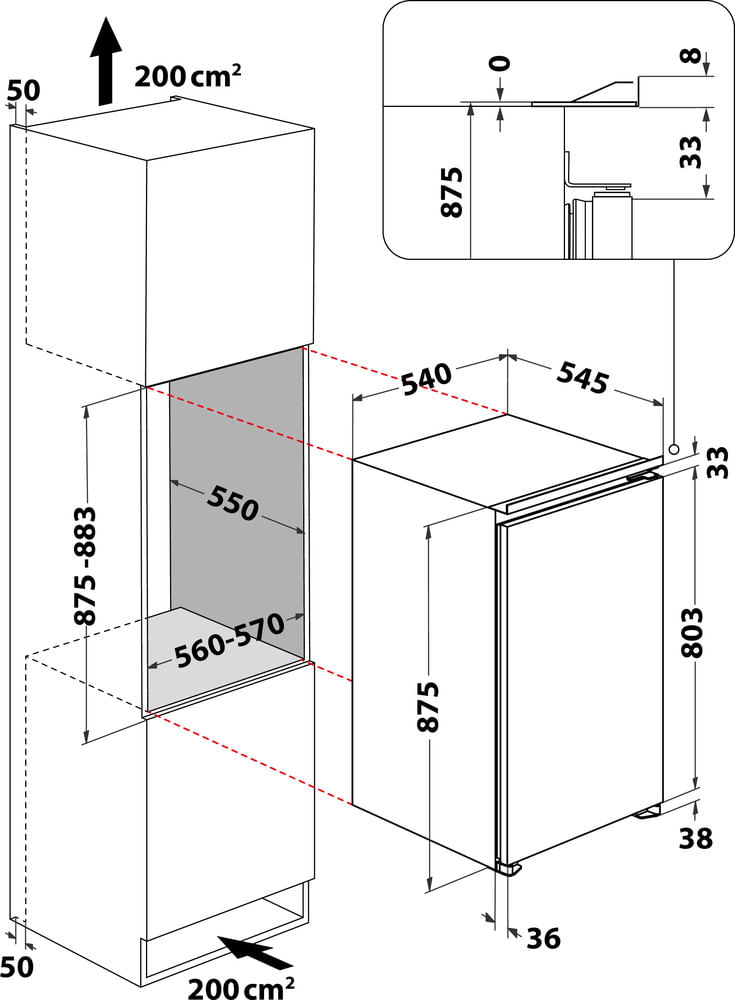 Bauknecht Kühlen Einbaugerät KSI 9VF2 Weiss Technical drawing