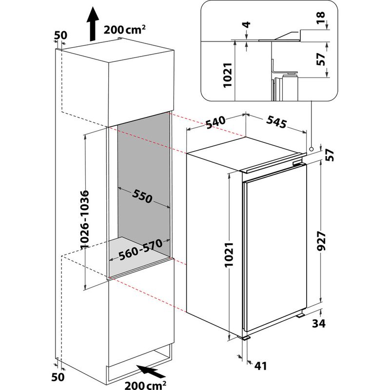 Bauknecht Kühlen Einbaugerät KSI 10VS2 Weiss Technical drawing