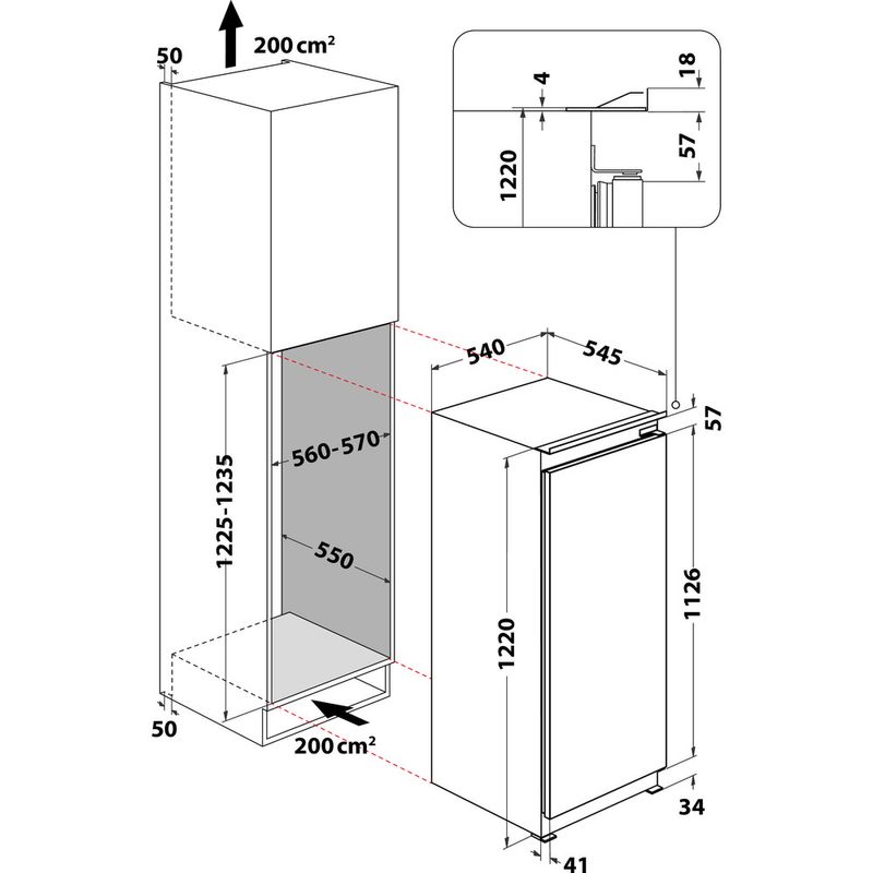 Bauknecht Kühlen Einbaugerät KSI 12GS2 Weiss Technical drawing