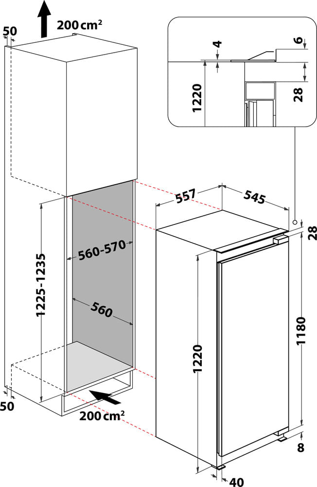 Bauknecht Kühlen Einbaugerät KSI 12VF2 Stahl Technical drawing