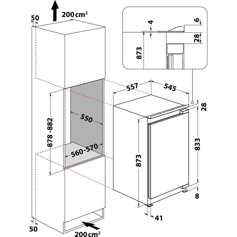 Bauknecht Kühlen Einbaugerät KSI 09GF2 Weiss Technical drawing