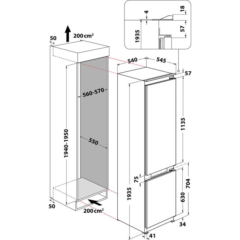 Bauknecht-Kuhl----Gefrierkombination-Einbaugerat-KGITN-20F3-MA-Weiss-2-doors-Technical-drawing