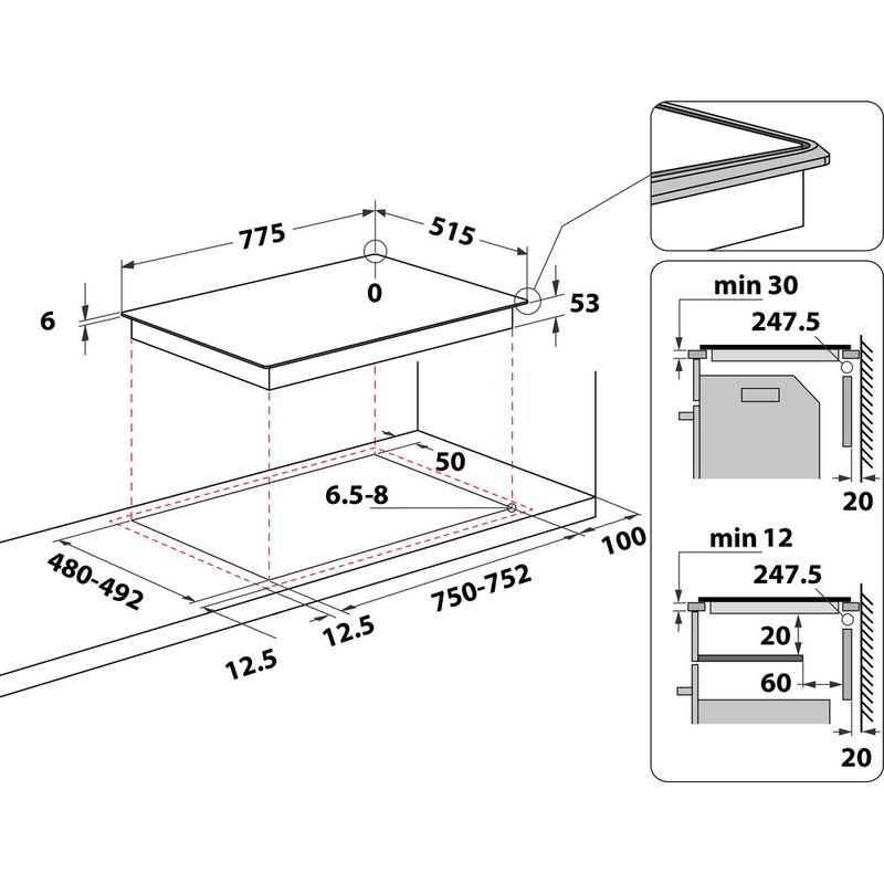 Bauknecht Kochfeld CTAC 8780AFS AL Schwarz Induction vitroceramic Technical drawing