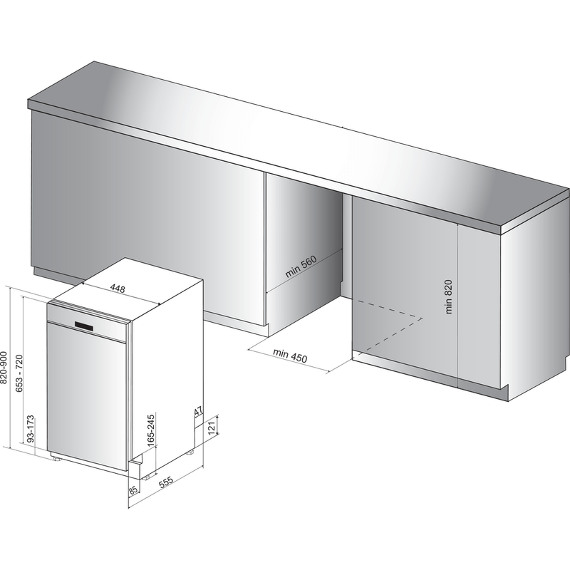 Bauknecht-Dishwasher-Einbaugerat-BSBO-3O21-PF-X-Teilintegriert-A---Technical-drawing