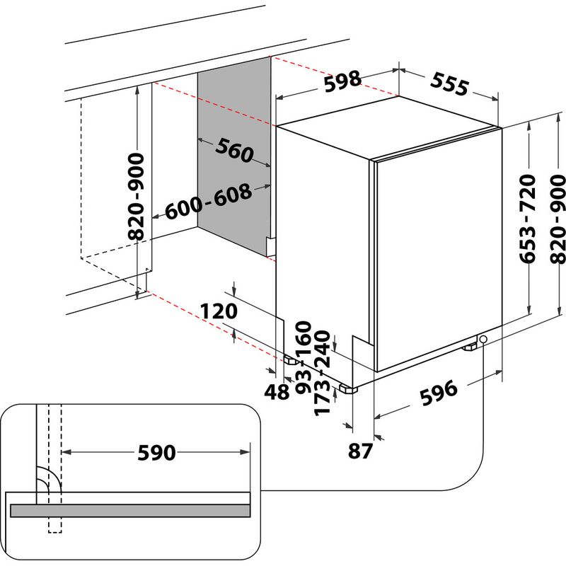 Bauknecht Dishwasher Einbaugerät OBIC Ecostar 5320 Vollintegriert (Lieferung ohne Möbelfront) D Technical drawing