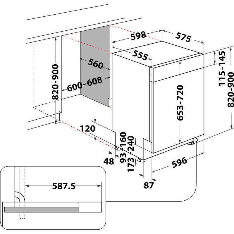 Bauknecht Dishwasher Einbaugerät OBBO PowerClean 6330 Teilintegriert D Technical drawing