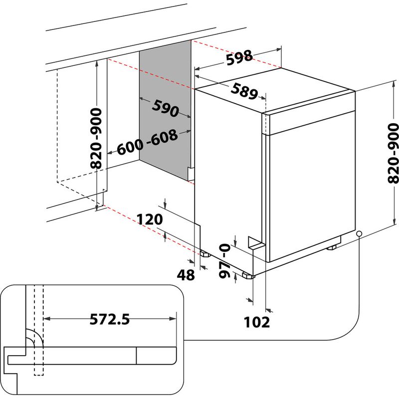 Bauknecht Dishwasher Einbaugerät OBUC Ecostar 5320 Unterbau D Technical drawing