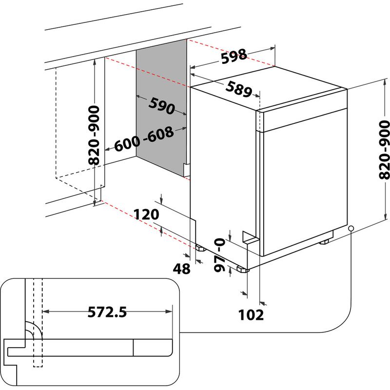 Bauknecht-Dishwasher-Einbaugerat-BUC-3T333-PF-X-Unterbau-D-Technical-drawing