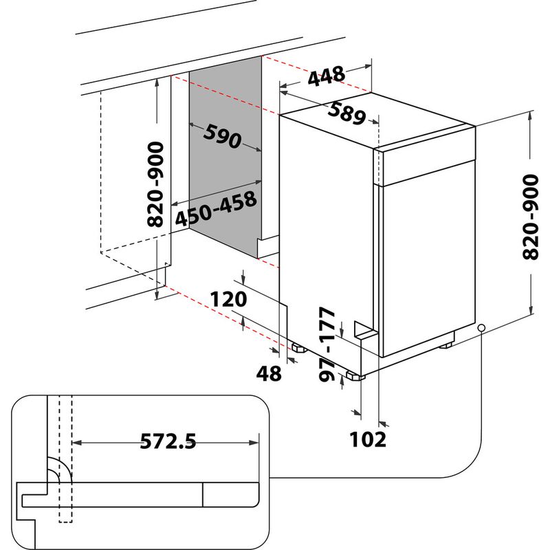 Bauknecht Dishwasher Einbaugerät BSUO 3O21 PF X Unterbau E Technical drawing