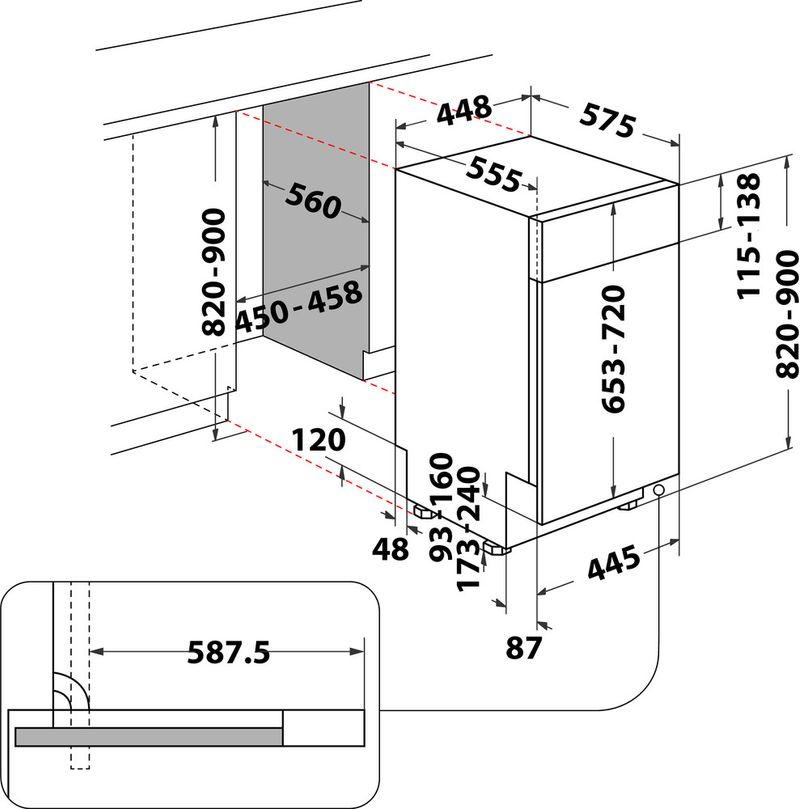 Bauknecht Dishwasher Einbaugerät BSBO 3O35 PF X Teilintegriert D Technical drawing