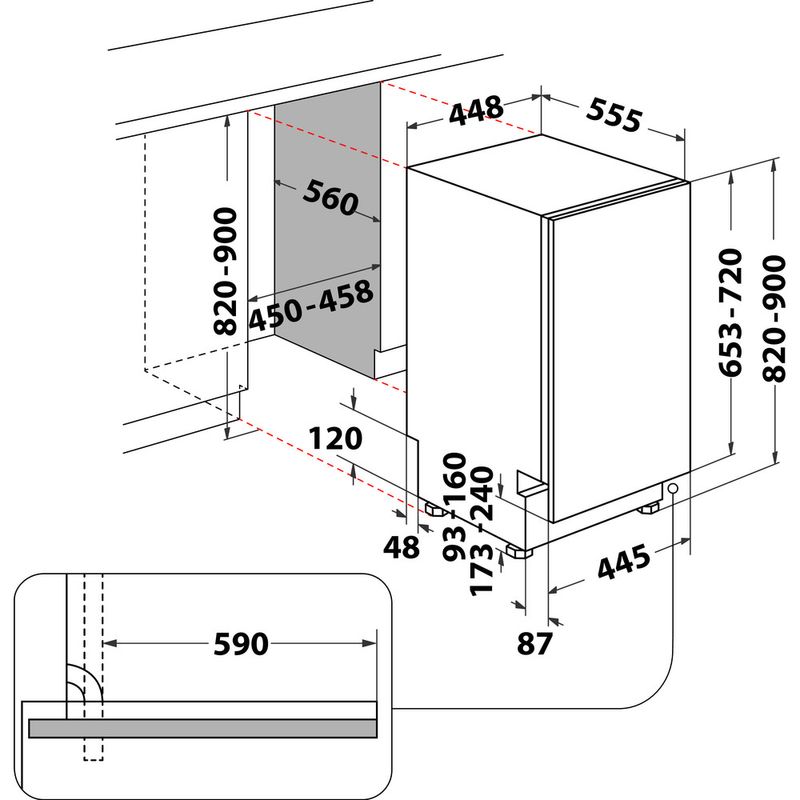 Bauknecht Dishwasher Einbaugerät BSIO 3O23 PFE X Vollintegriert (Lieferung ohne Möbelfront) E Technical drawing