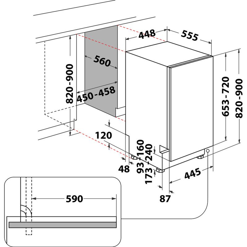Bauknecht-Dishwasher-Einbaugerat-BSIO-3O23-PFE-X-Vollintegriert-E-Technical-drawing