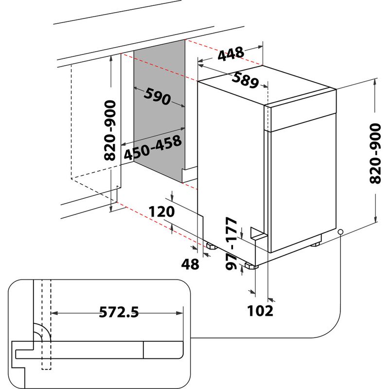 Bauknecht-Dishwasher-Einbaugerat-BSUO-3O23-PF-X-Unterbau-E-Technical-drawing