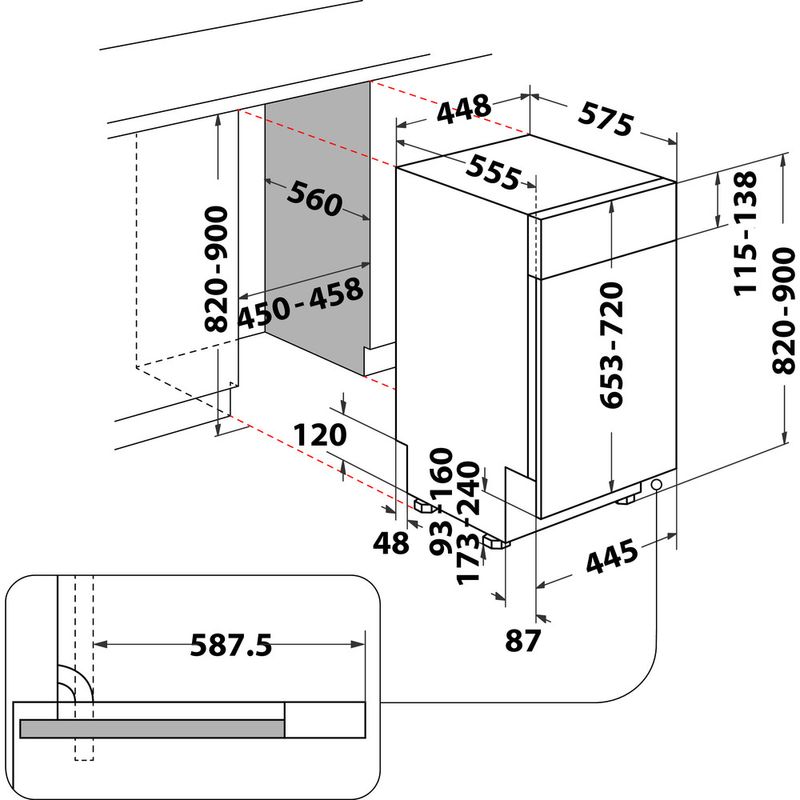 Bauknecht Dishwasher Einbaugerät BSBO 3O21 PF X Teilintegriert E Technical drawing