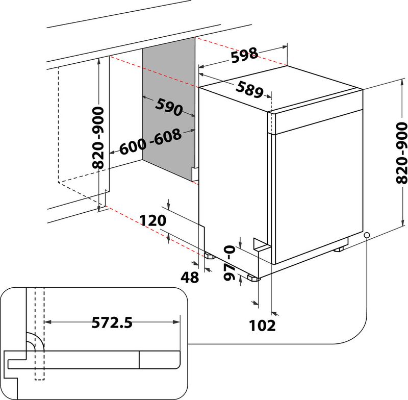 Bauknecht Dishwasher Einbaugerät BUC 3C26 PF X A Unterbau E Technical drawing