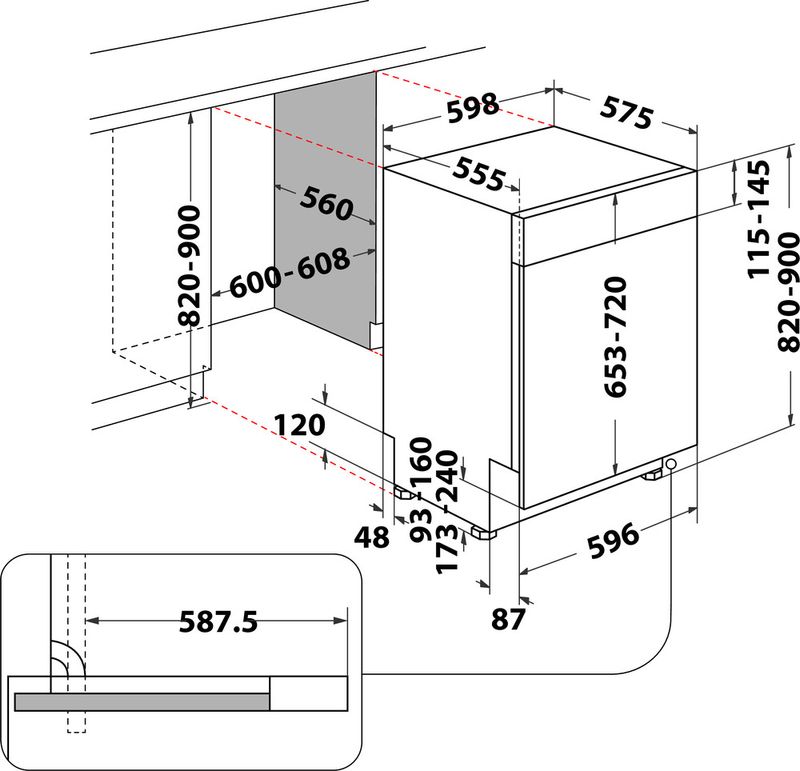 Bauknecht Dishwasher Einbaugerät BKBC 3C26 X Teilintegriert E Technical drawing