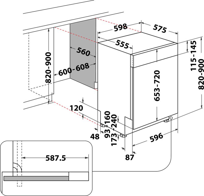 Bauknecht Dishwasher Einbaugerät BBC 3C26 PF X A Teilintegriert E Technical drawing