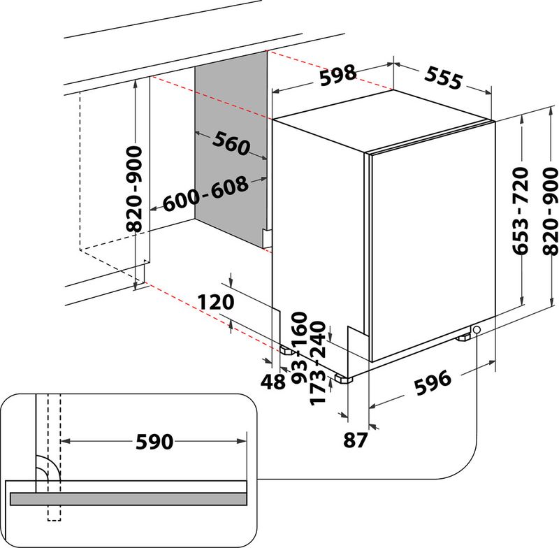 Bauknecht Dishwasher Einbaugerät BCIO 3C33 EC Vollintegriert (Lieferung ohne Möbelfront) D Technical drawing