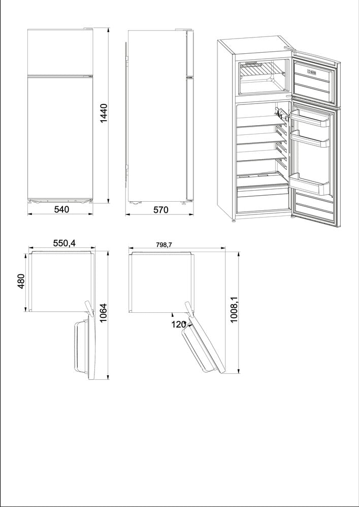 Bauknecht Kühl- / Gefrierkombination Standgerät KDA 1420 WS 2 Weiss 2 doors Technical drawing