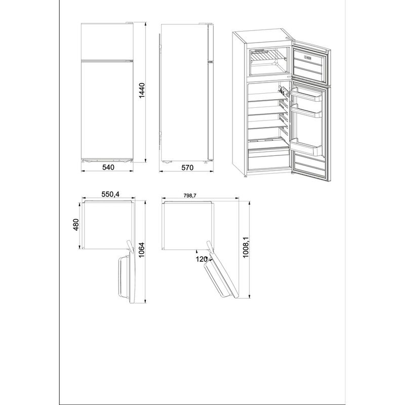 Bauknecht-Kuhl----Gefrierkombination-Standgerat-KDA-1420-WS-2-Weiss-2-doors-Technical-drawing