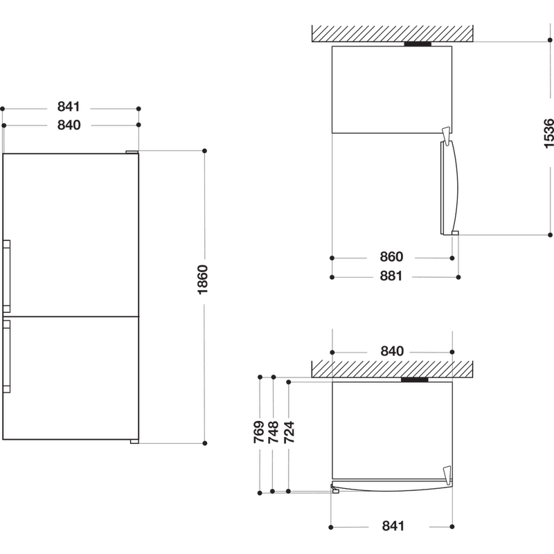 Bauknecht-Kuhl----Gefrierkombination-Standgerat-KGNXL-842-IN-2-Edelstahloptik-2-doors-Technical-drawing