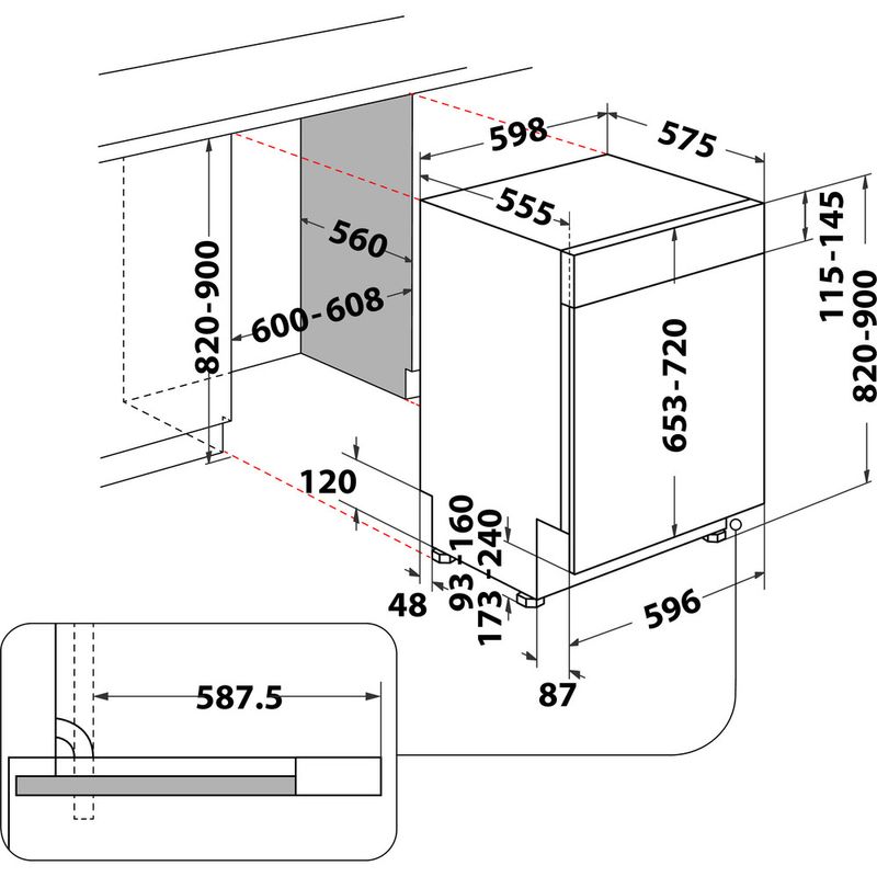 Bauknecht-Dishwasher-Einbaugerat-OBBC-Ecosilent-7540-Teilintegriert-C-Technical-drawing