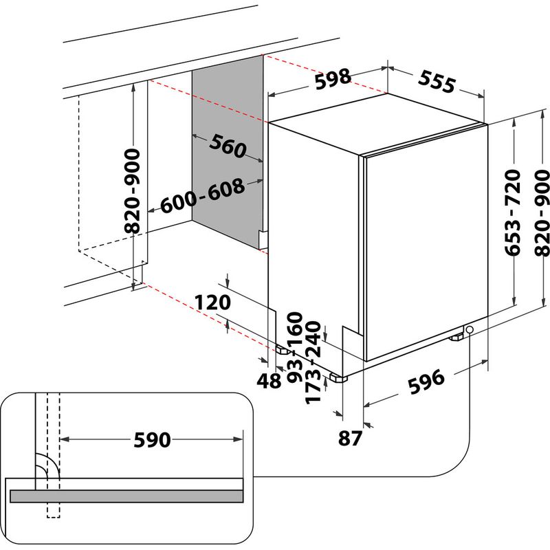Bauknecht Dishwasher Einbaugerät B8I HP42 LC Vollintegriert (Lieferung ohne Möbelfront) C Technical drawing