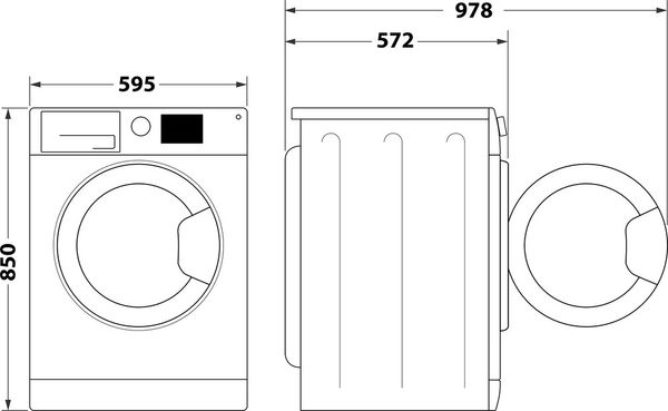 Bauknecht Waschmaschine Standgerät WBP 714 B Weiss Frontlader B Technical drawing