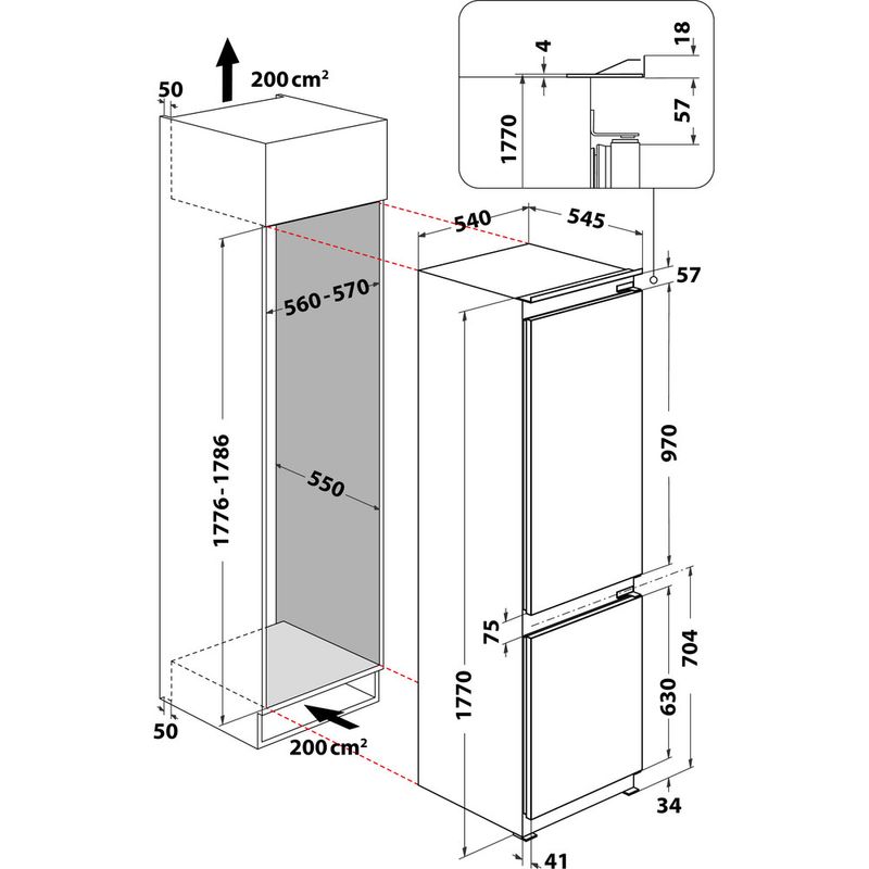 Bauknecht Kühl- / Gefrierkombination Einbaugerät KGIL 18S1 Weiss 2 doors Technical drawing