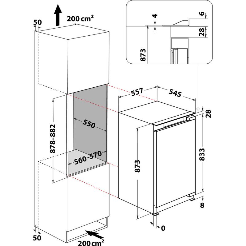 Bauknecht-Gefrierteil-Einbaugerat-GSI-9F2-Weiss-Technical-drawing