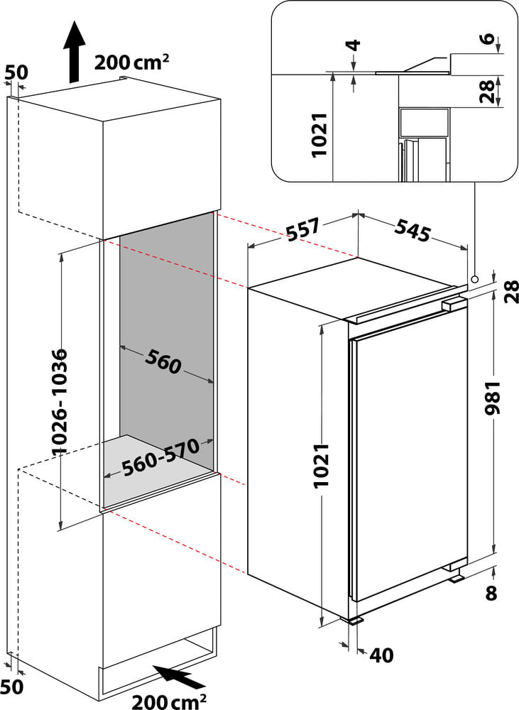 Bauknecht Kühlen Einbaugerät KSI 10GF2 Weiss Technical drawing