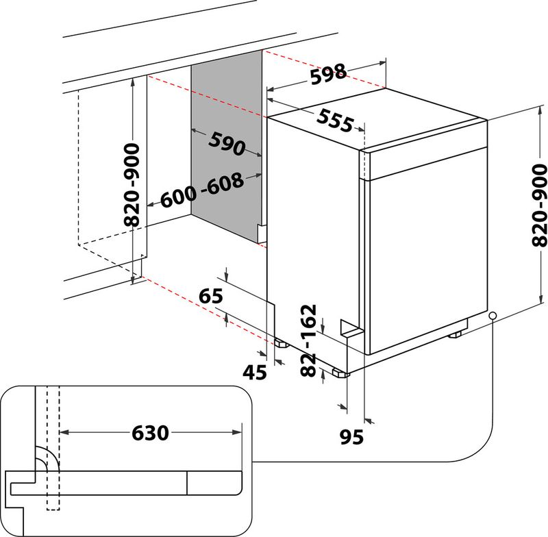 Bauknecht Dishwasher Einbaugerät B7U HS51 X Unterbau B Technical drawing