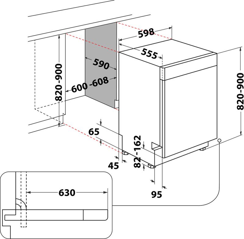 Bauknecht Dishwasher Standgerät B7U HS51 X Unterbau B Technical drawing