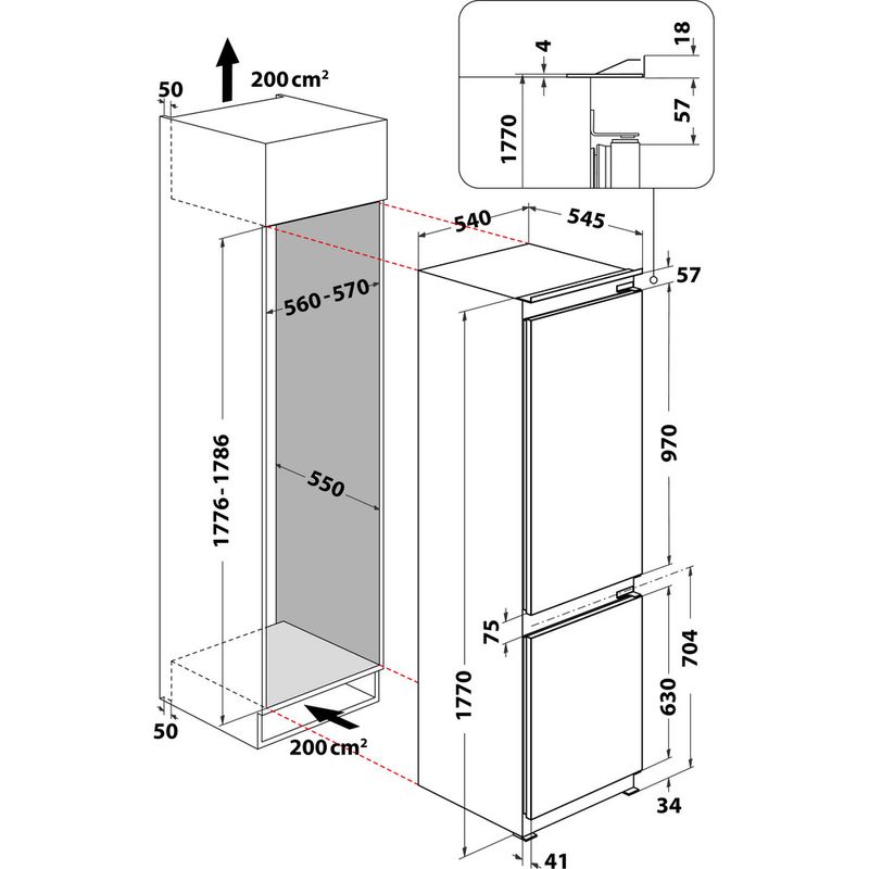 Bauknecht-Kuhl----Gefrierkombination-Einbaugerat-KGIE-1182-A--Stahl-2-doors-Technical-drawing