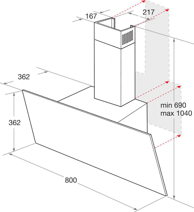 Bauknecht Dunstabzugshauben Einbaugerät RBHVP 83 LM K Schwarz Wandmontage Elektronisch Technical drawing