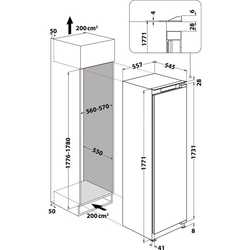 Bauknecht Kühlen Einbaugerät KSI 18GF2 P2 Weiss Technical drawing