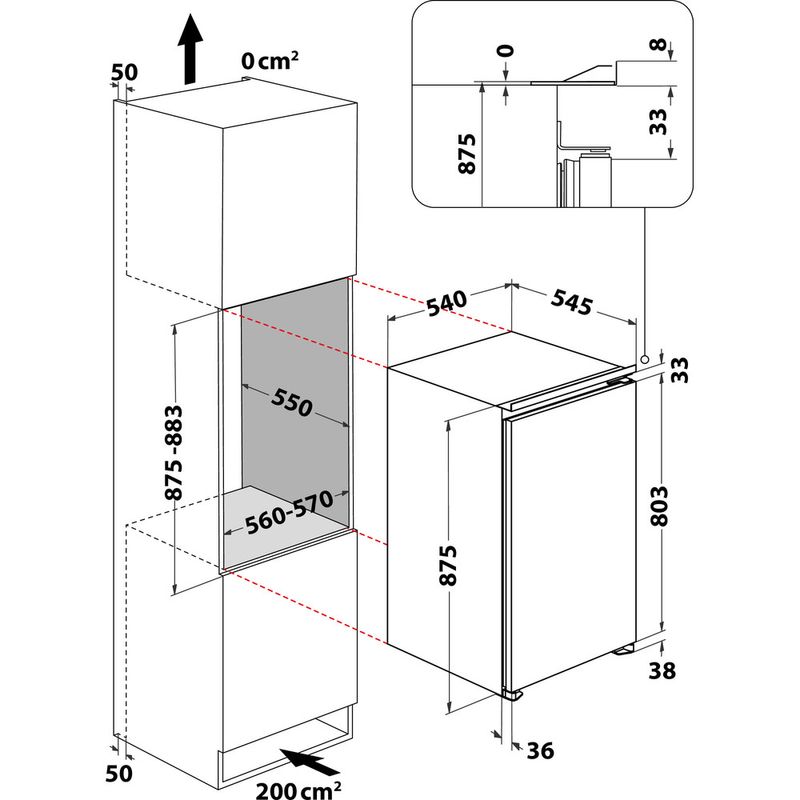 Bauknecht Kühlen Einbaugerät KSI 9GS2E Weiss Technical drawing