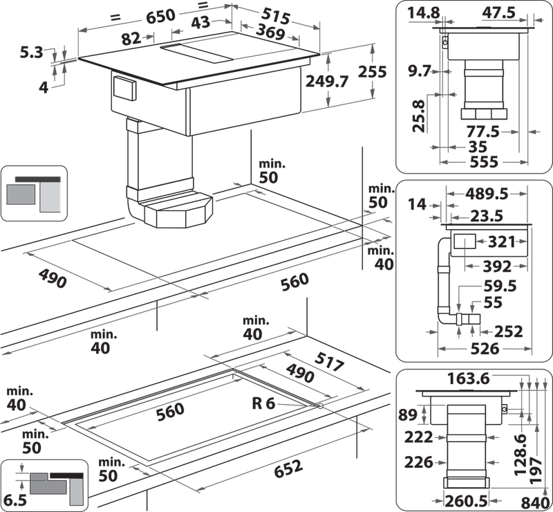 Bauknecht Venting cooktop BVH 2065B F KIT Schwarz Technical drawing