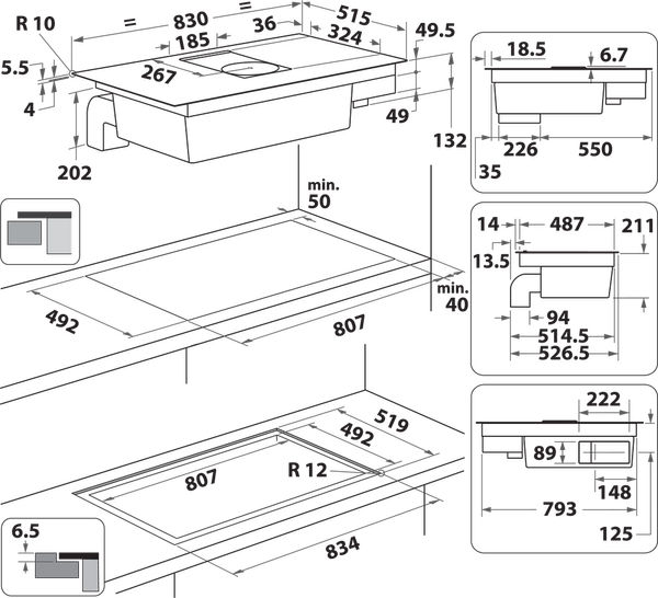 Bauknecht-Venting-cooktop-BVH80-Venting-Flexi-Schwarz-Technical-drawing