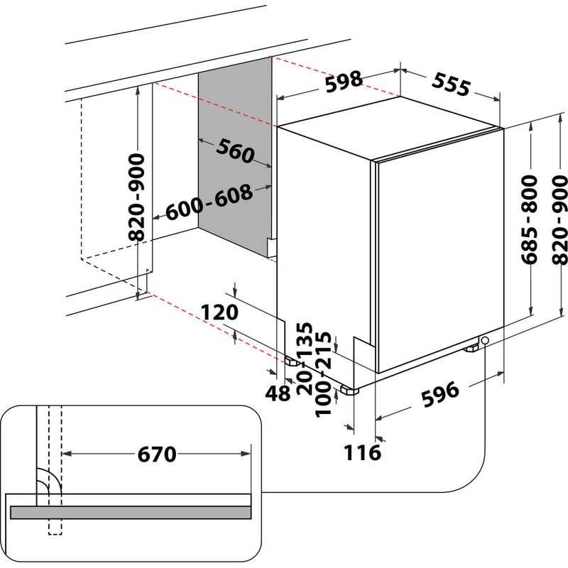 Bauknecht Dishwasher Einbaugerät B8I HT58 TS Vollintegriert (Lieferung ohne Möbelfront) B Technical drawing
