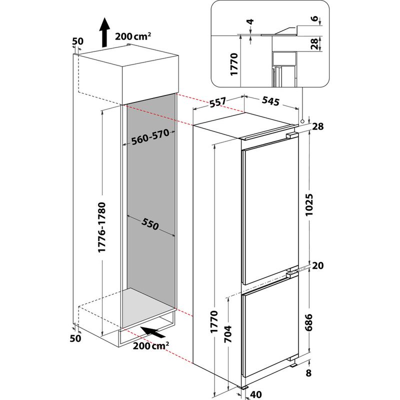 Bauknecht Kühl- / Gefrierkombination Einbaugerät KGITN 18F4 M Weiss 2 doors Technical drawing